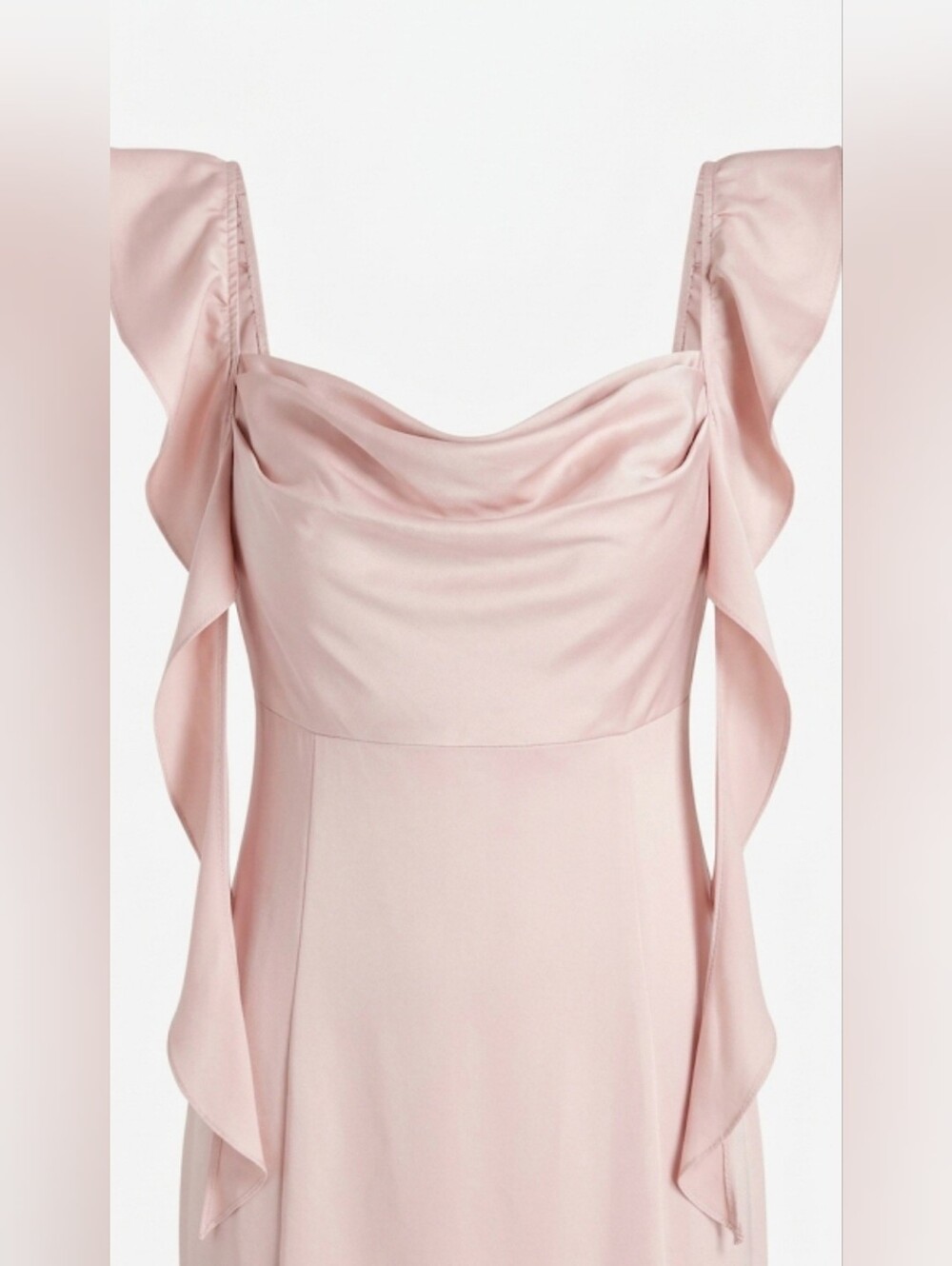 Dress Satin Cowl Neck Solid Ruffle Hem Maxi Light Pink